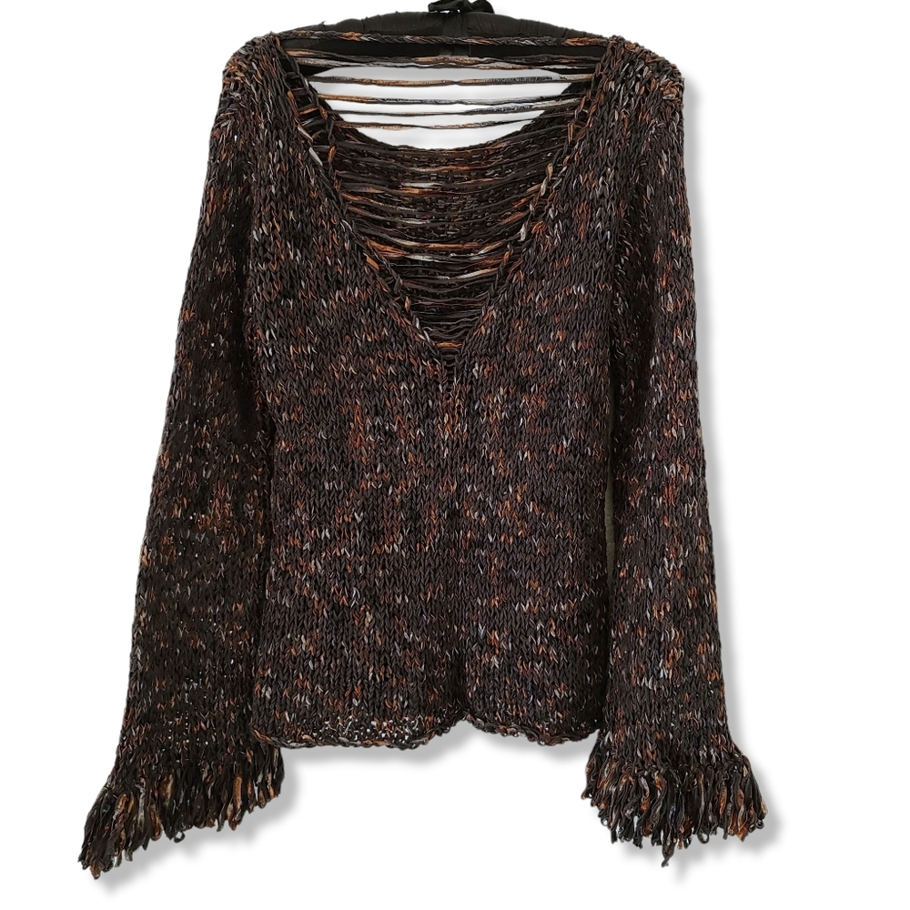 VINTAGE Y2K Gabriel Silk Sweater M Beverly Hills Cali Hand Woven Luxe Rare Boho - Picture 8 of 15